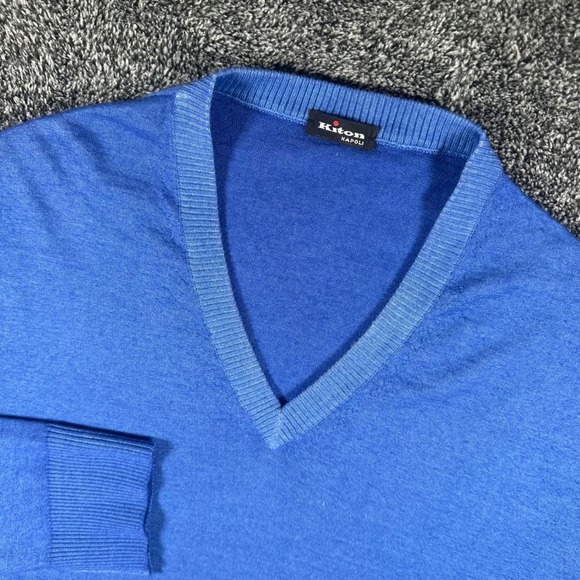 Kiton Other - Kiton Cashmere Silk Sweater Mens XL 54 V-Neck Blue Pullover Made in Italy Luxury